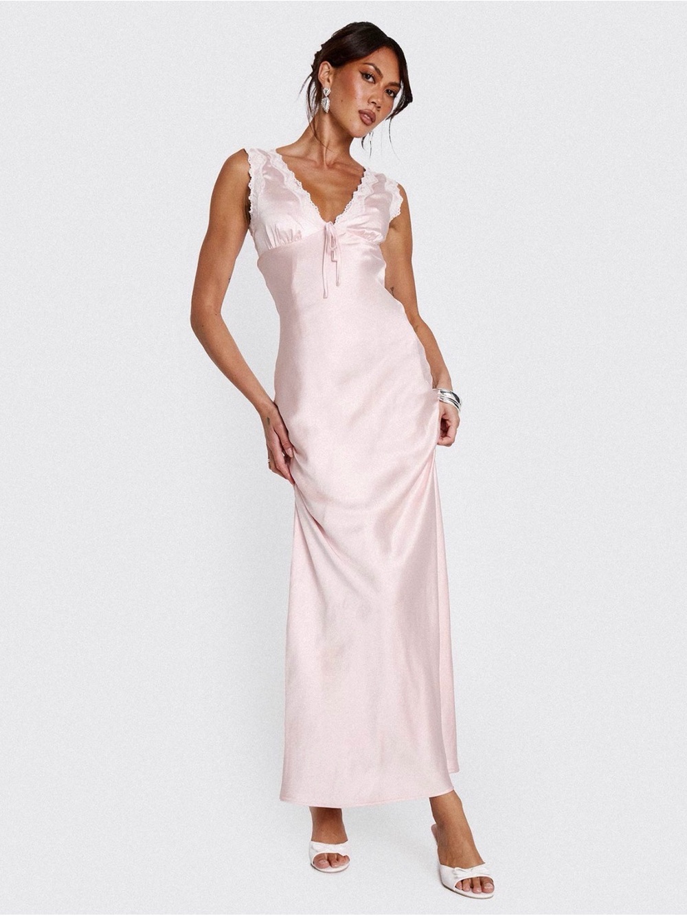 Princess Polly Satin Lace-Trim Slip Dress in Blush Pink